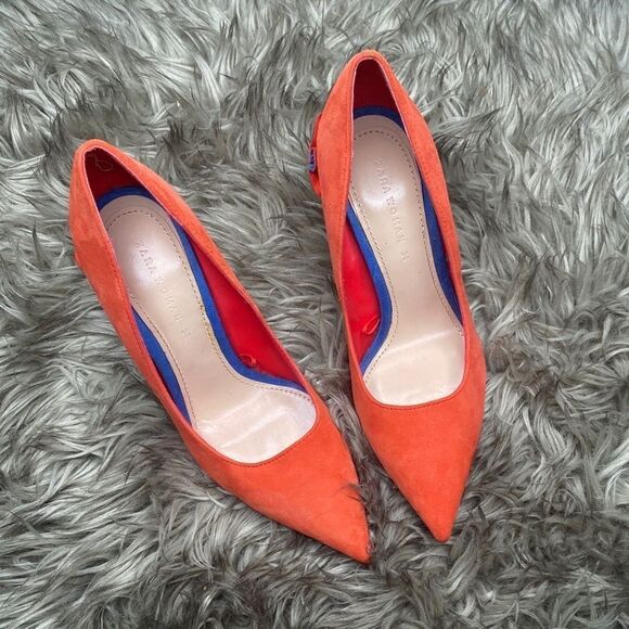 Shoes - 🌸Zara  Orange w/ Blue Accent Suede Heels🌸